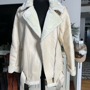 Cream Faux Shearling Moto Jacket